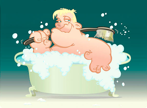 Cartoon of an obese person bathing