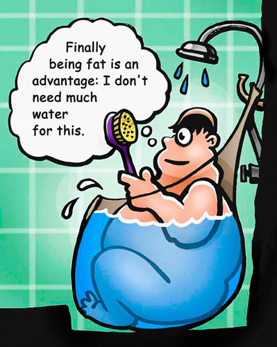 Comic of a fat guy bathing in the shower