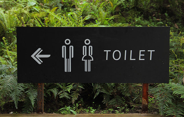 A sign showing where the toilet is